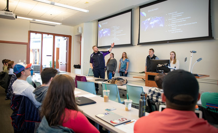 Students presenting in a business class