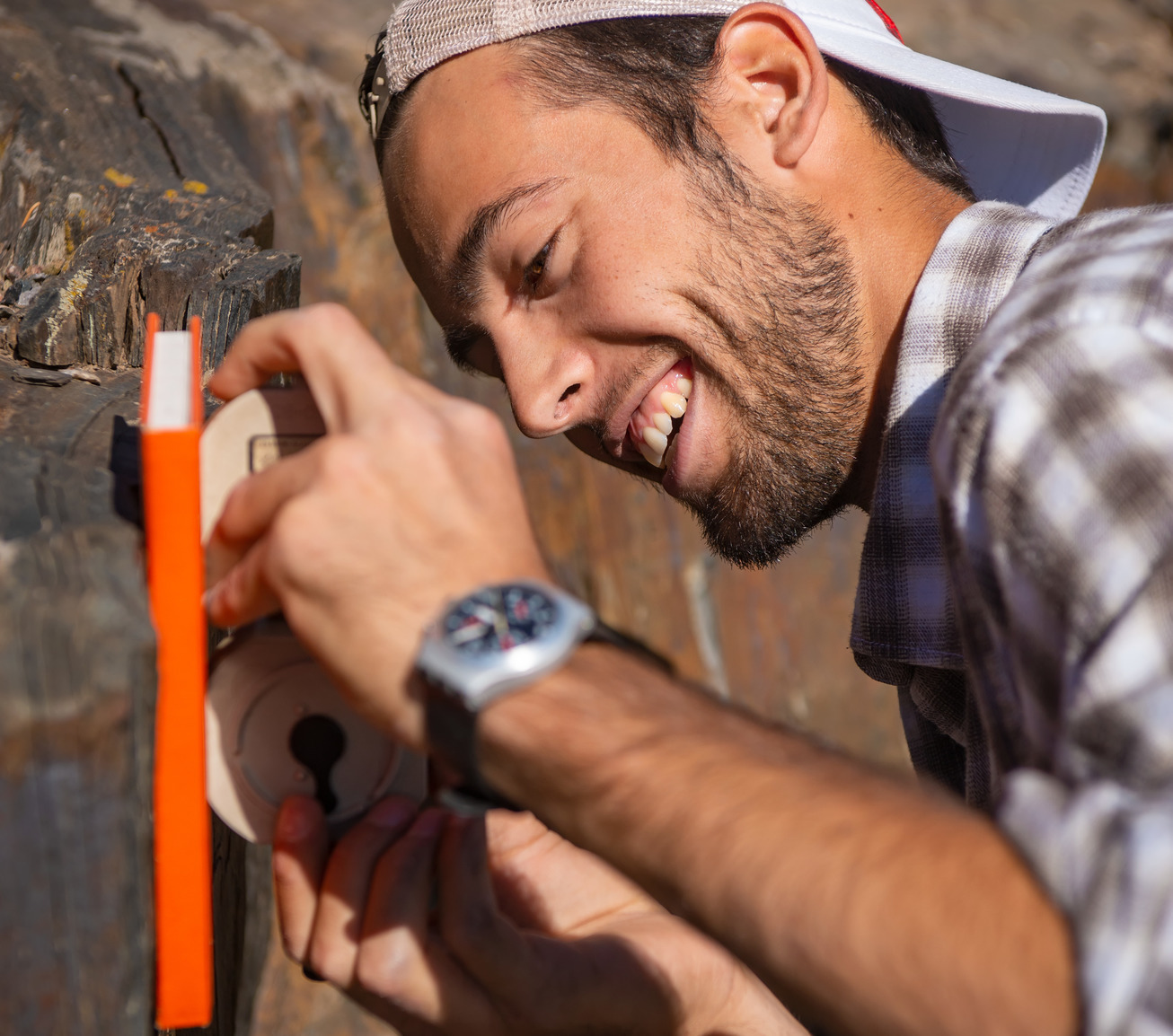 A student works out in the field