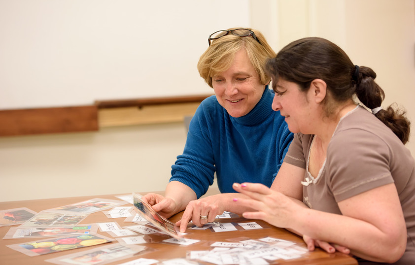 Professor working with student
