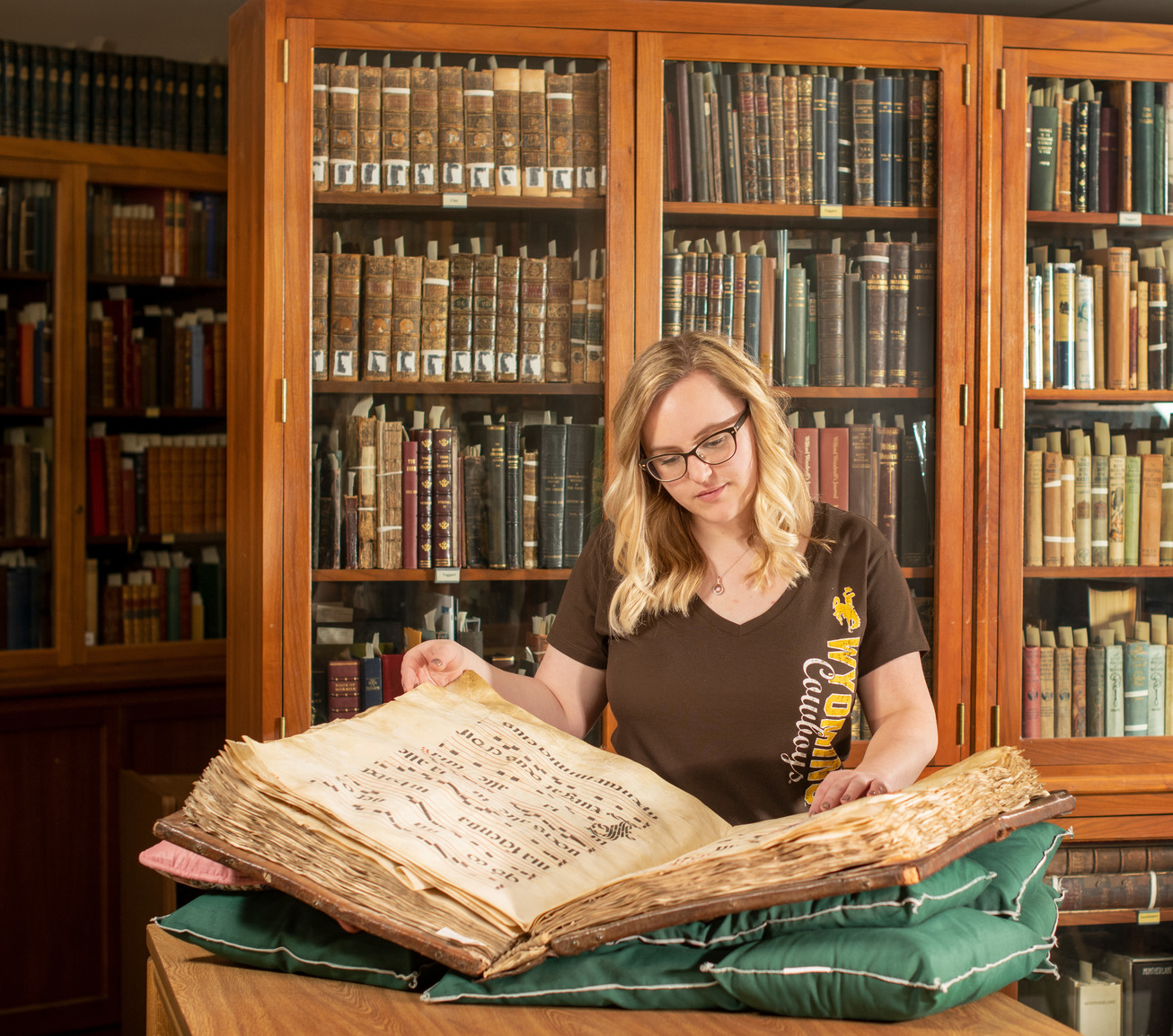 Student looking at archive