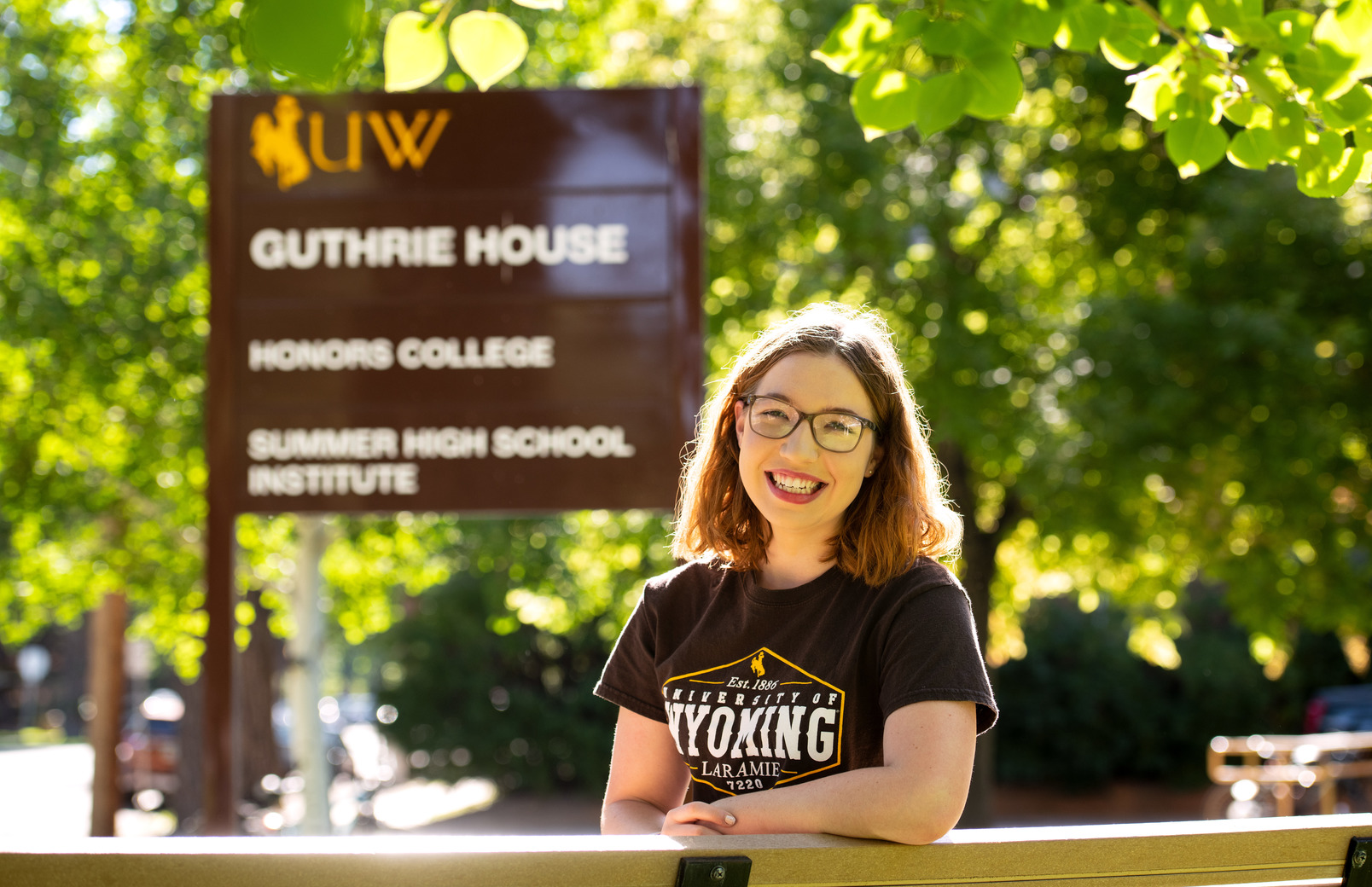 Student posing outside Guthrie House