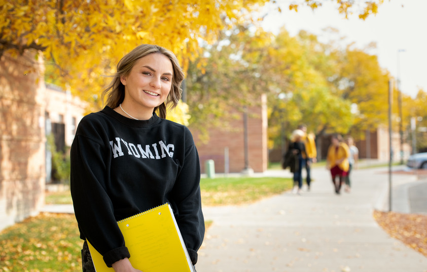 Student posing on UW Casper's campus