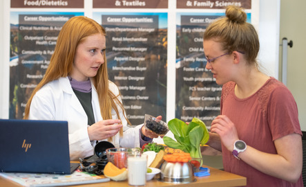 UW students discussing nutrition with model food