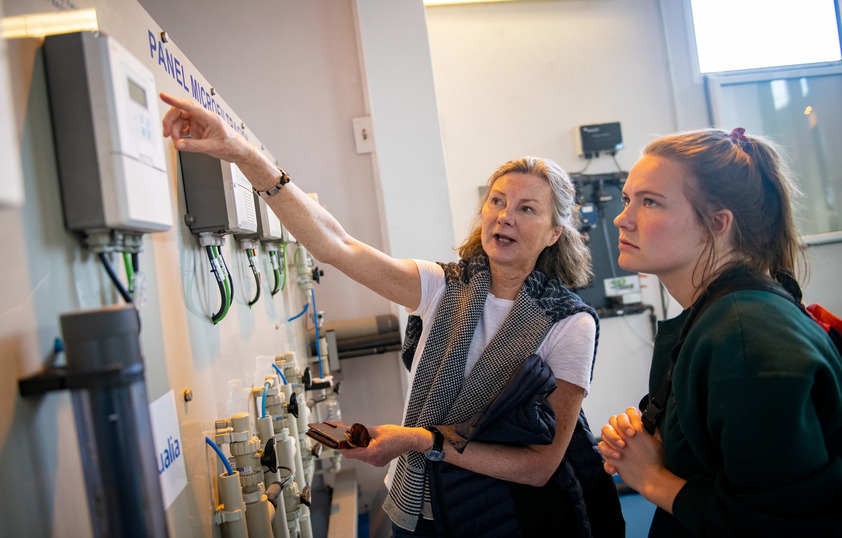 Student and professor in lab