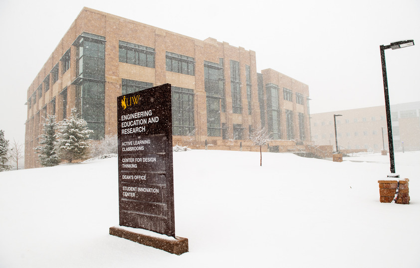 Outside of the Engineering Education and Reasearch Building during the winter