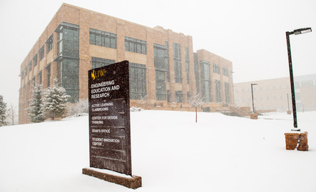 Outside of the Engineering Education and Reasearch building during the winter