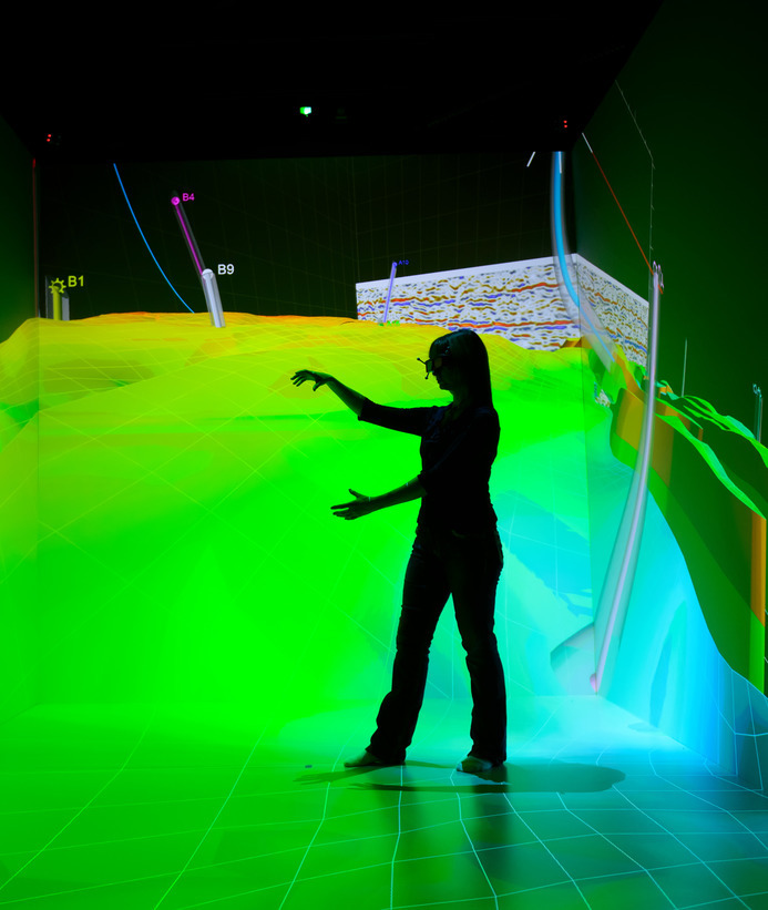 A student works in a technology studio on campus