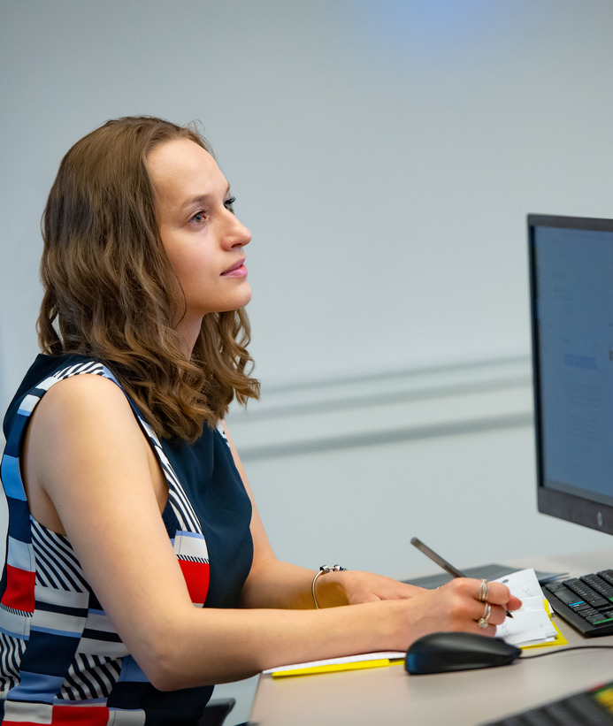 MBA student works on the computer