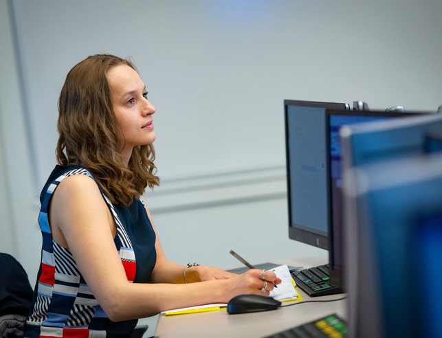 MBA student works on the computer