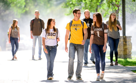Students walking on University of Wyoming campus