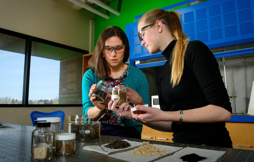 Faculty member and student in lab