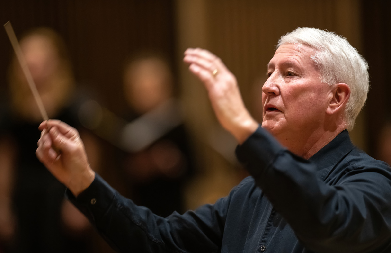 A professor conducts at a concert