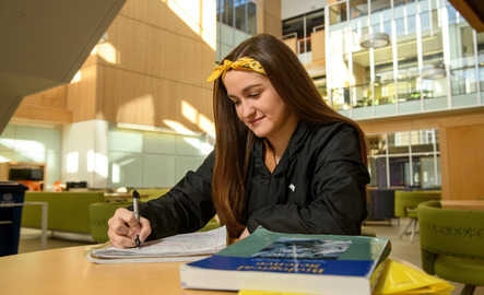 Nursing student working on school work