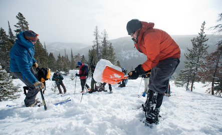 A class of outdoor recreation and tourism management students in the snow