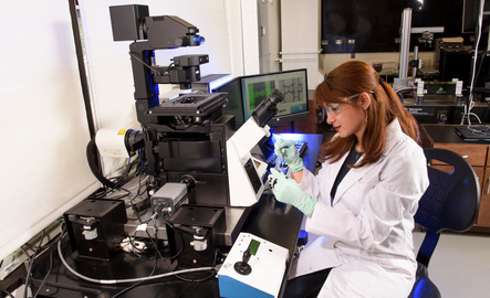 Petroleum engineering student in a UW lab