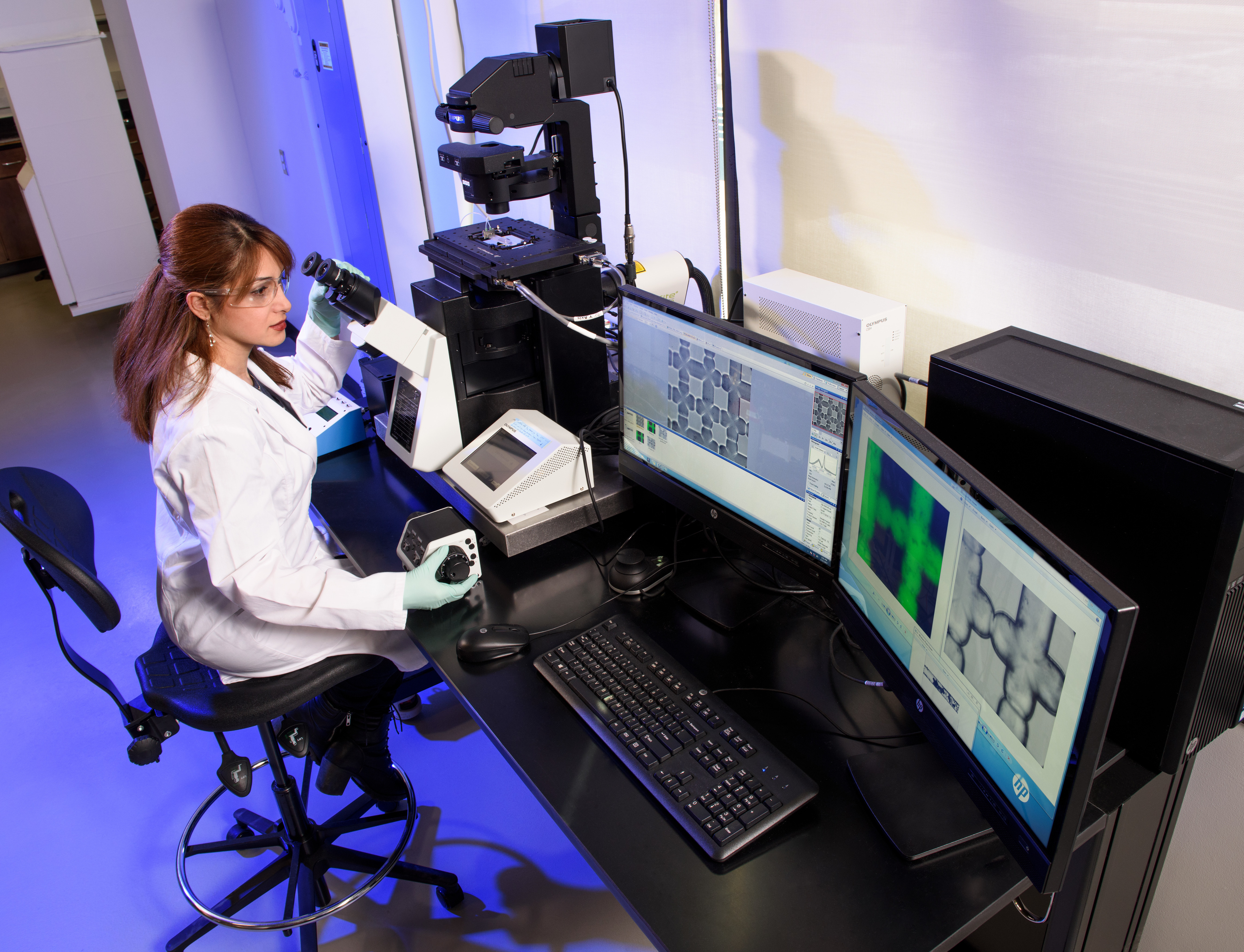 A petroleum engineering student in a lab