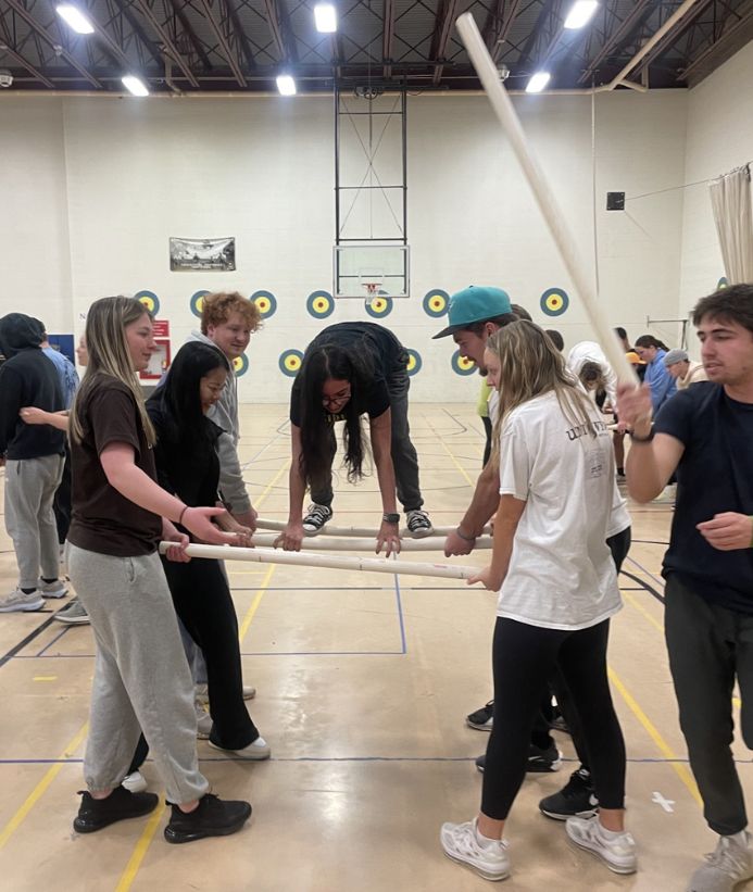 Students in a Physical Education class working together