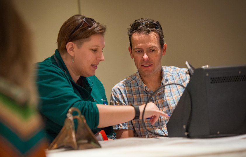 Two faculty members working together