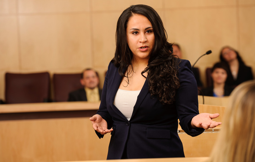 A lawyer speaking to the court room