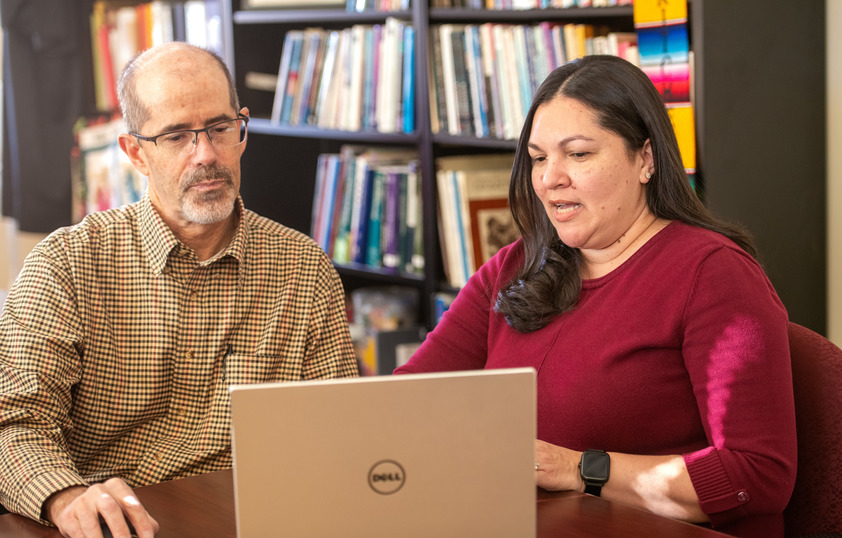 Colleagues working on laptop