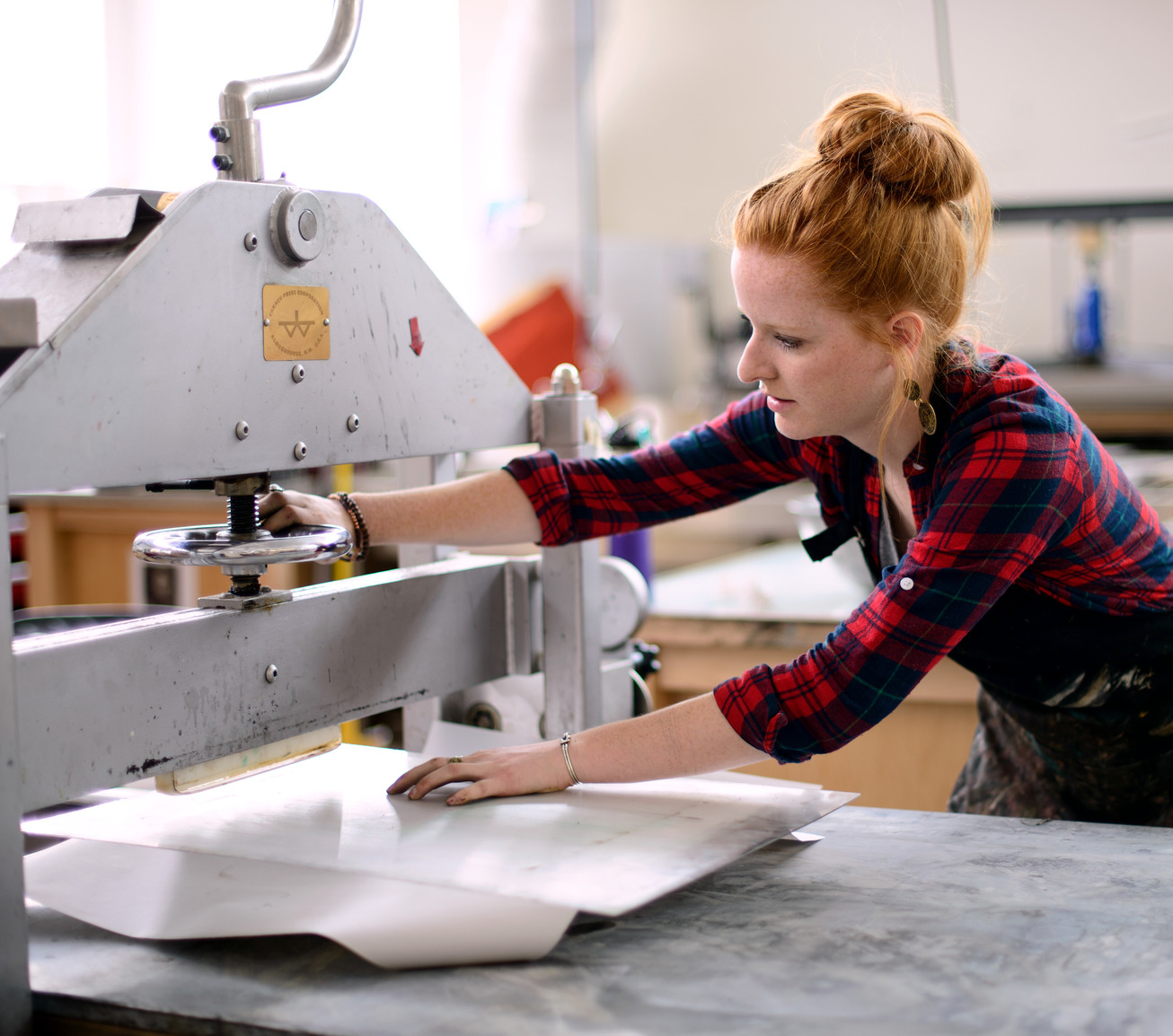 Student in printmaking studio
