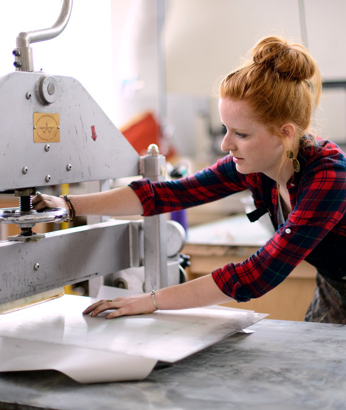 Student in printmaking studio