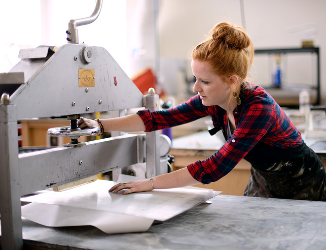 Student in printmaking studio