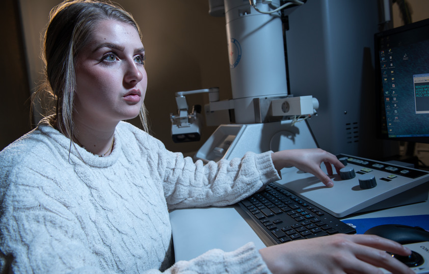 Student working at a computer
