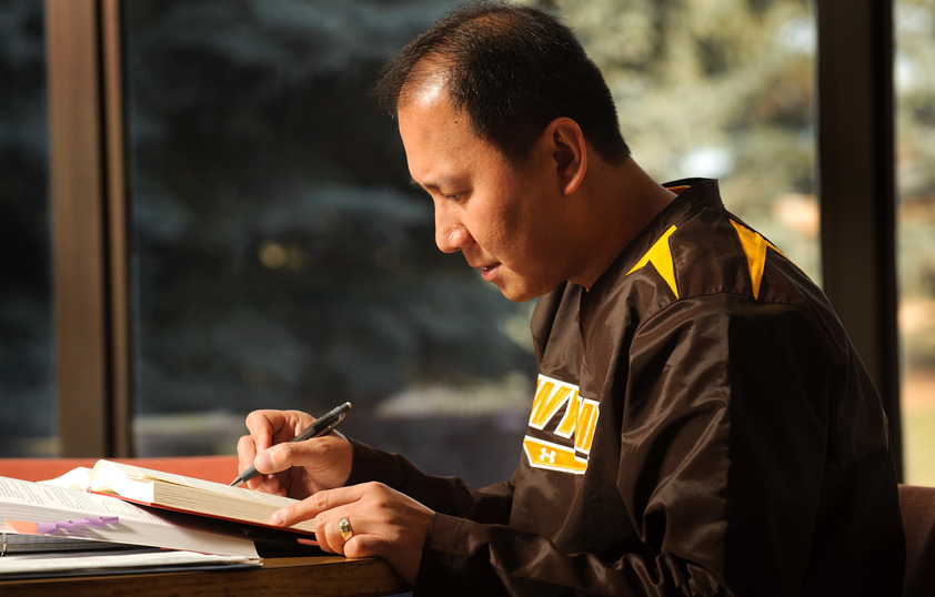 Student studying in the evening