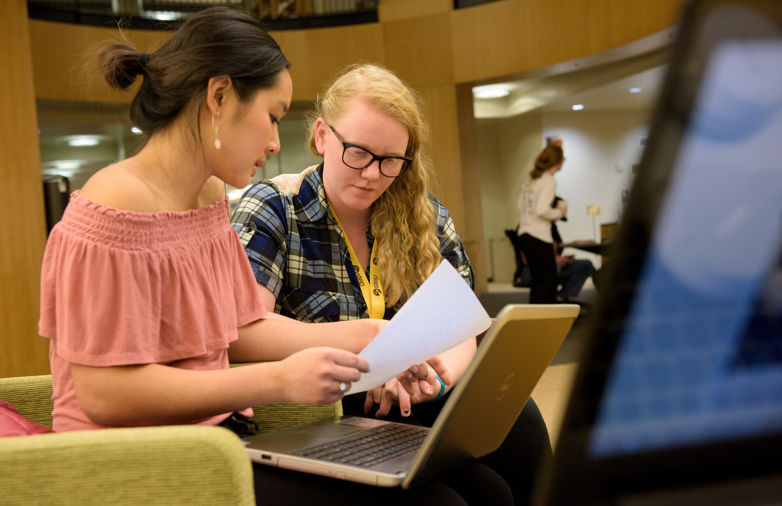 Students working in library