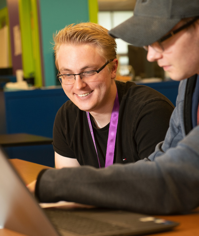 Two students work on statistics coursework together