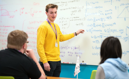 Tutor helping students with statistics