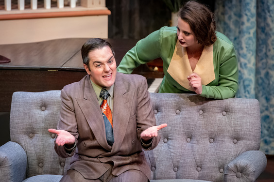 Two students performing theatre scene