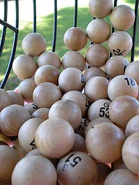 Bingo balls in ball cage
