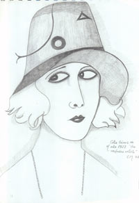 Drawing of woman in hat