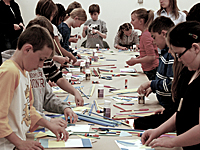 Group of children making art