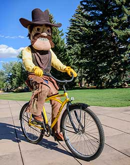 Pistol Pete on bicycle