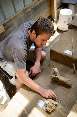 man carefully excavating artifact with small tool