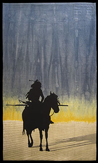painting of a silhouette of a Native American on a horse