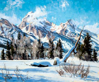 painting of snowy mountains