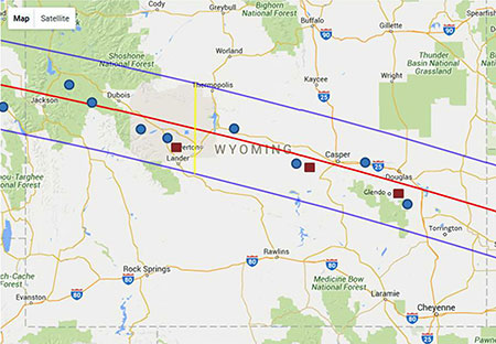 map showing pathway of solar eclipse
