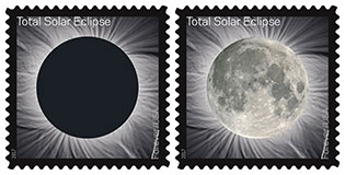 stamps with a dark eclipse and a bright moon