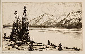 drawing of a mountain lake