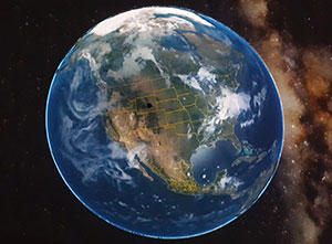 image of earth as seen from space with outline of US states superimposed on it