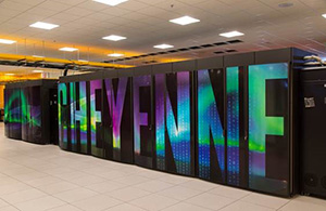 row of computer servers with the word Cheyenne on them in glowing colorful letters