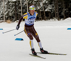 man cross-country skiing