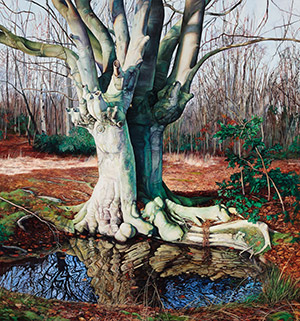 painting with a tree and altered reflection