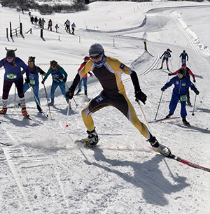 Nordic skiers racing