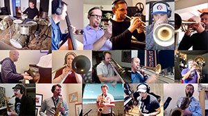 collage of musicians playing music