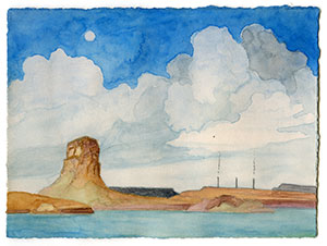 watercolor painting of a body of water